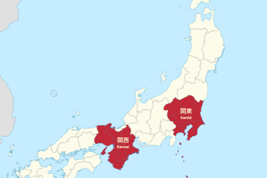 Lage Kantōs und Kansais auf der Hauptinsel Honshū